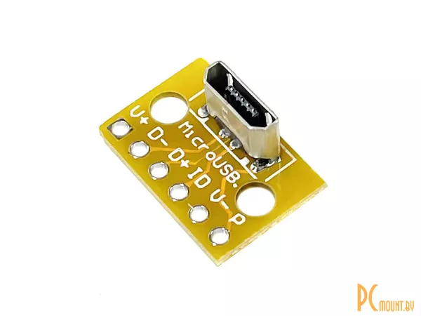 Плата переходная USB-micro female - DIP, вертикальный разъем